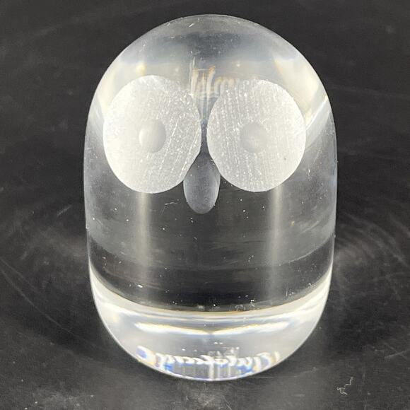 Hadeland Lead Crystal Owl Etched Paperweight Norway Signed Decor Bird Glass - Picture 1 of 8